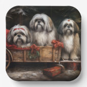 Assiettes En Carton Décor de Noël Lhasa Apso Snowy Sleigh (Recto)