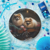 Assiettes En Carton Décor de Noël Poméranien Snowy Sleigh (Fête)