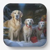 Assiettes En Carton Décor de Noël pour retrieur d'or (Recto)