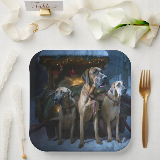 Assiettes En Carton Décor de Noël Rhodesian Ridgeback Snowy Sleigh (Mariage)