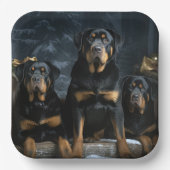 Assiettes En Carton Décor de Noël Rottweiler Snowy Sleigh (Recto)