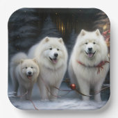 Assiettes En Carton Décor de Noël Samoyed Snowy Sleigh (Recto)
