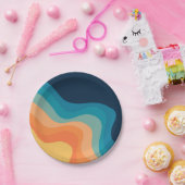 Assiettes En Carton Décor de style rétro des vagues (Fête)