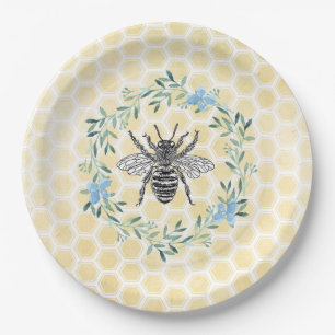 Assiettes En Carton Décor floral baby shower jaune bleu beige peigne 