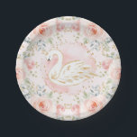 Assiettes En Carton Décor rose Gold Swan Princess Baby shower<br><div class="desc">Ce superbe design présente une jolie princesse cygne entourée de roses d'aquarelle rose vif.
Objets correspondants disponibles dans notre magasin!</div>
