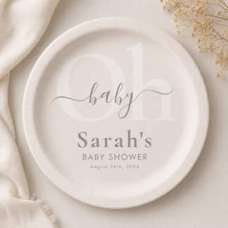 Assiettes En Carton Décoration de Baby Shower Beige Neutre pour le Gen