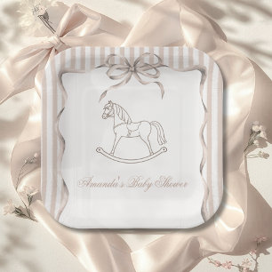 Assiettes En Carton Décoration de Baby Shower Cheval à Bascule Neutre