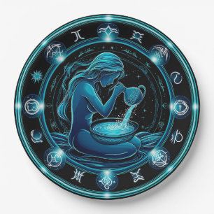 Assiettes En Carton ♒ Décoration de fête du zodiaque Verseau Cadeau po