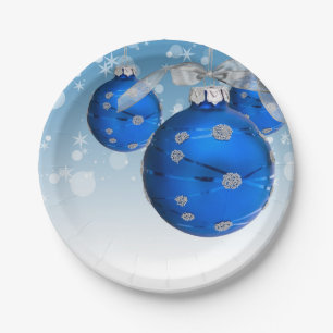 Assiettes En Carton décoration de Noël bleue et flocons de neige