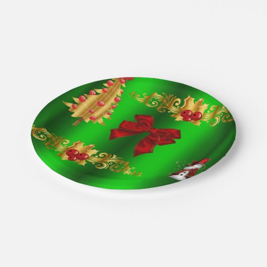 Assiettes En Carton Décorations De Noël Sur Vert (Angle)
