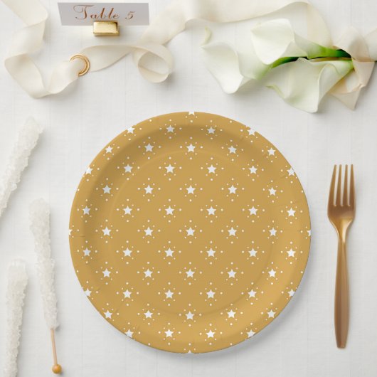 Assiettes En Carton Decorative Stars on Gold Background (Mariage)
