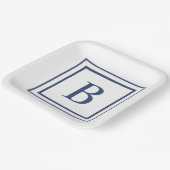 Assiettes En Carton Deep Navy And White Square Border Monogram  (Angulaire)