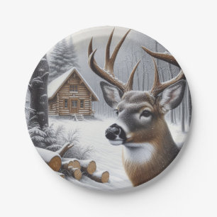 Assiettes En Carton Deer d'hiver/Buck art