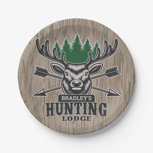 Assiettes En Carton Deer Elk Hunter AJOUTER NOM Bow Hunter Lodge Cabin (Devant)