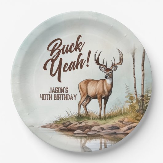 Assiettes En Carton Deer Hunting Buck Yeah 40th Birthday (Devant)