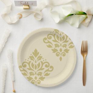Assiettes En Carton Défiler Damask Art I Gold sur crème