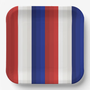 Assiettes En Carton Dégradé de rayures patriotiques rouge blanc et ble