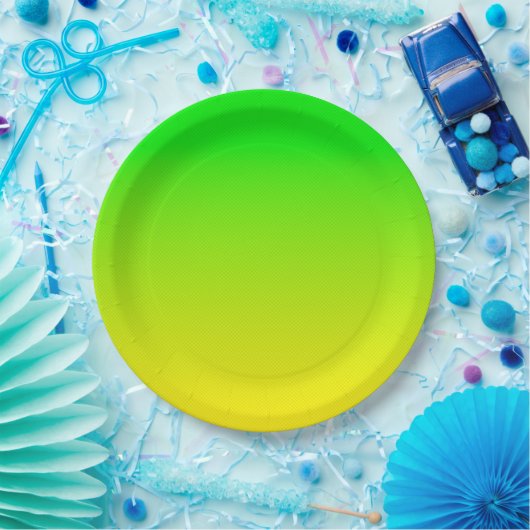 Assiettes En Carton Dégradé vert et jaune du néon (Fête)