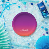 Assiettes En Carton dégradé violet, rose et orange foncé (Fête)