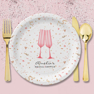 Assiettes En Carton Déjeuner rose et champagne pour une baby shower