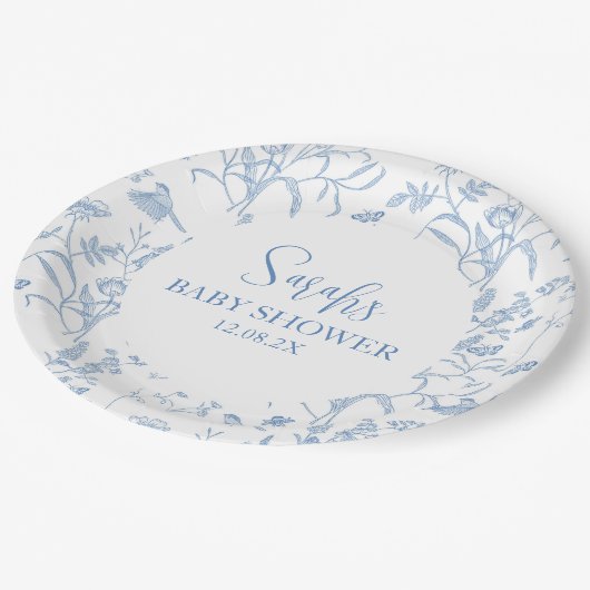 Assiettes En Carton Delft Blue Chinoiserie Baby shower garçon (Angle)