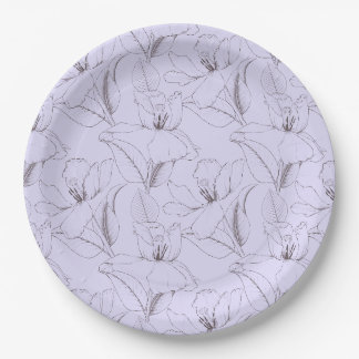Assiettes En Carton Délicat lily motif feuille tiges ligne art lilas