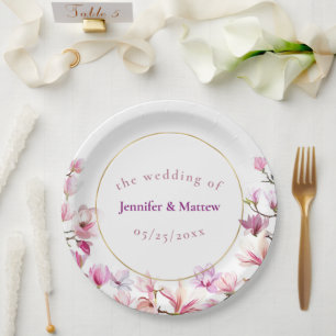 Assiettes En Carton Délicat Magnolia rose personnalisé Plaque de papie