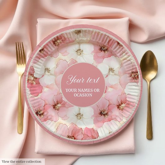 Assiettes En Carton Delicate dusty rose and gold floral paper plates