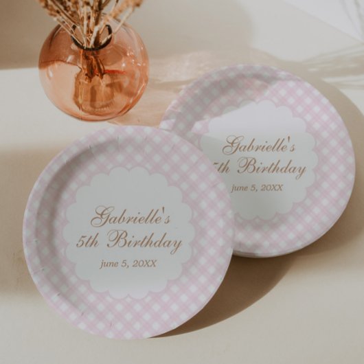Assiettes En Carton Delicate Pink Plaid Gingham