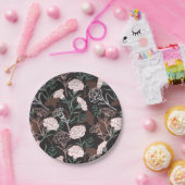 Assiettes En Carton Délicates oeillets roses avec fleurs Feuilles vert (Fête)