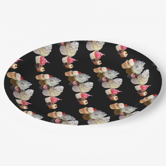 Assiettes En Carton DÉLICIEUX CUPCAKES DESERT SHOP, Rose, Fuchsia Blan (Angle)