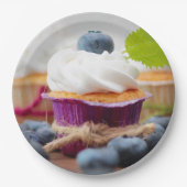 Assiettes En Carton Delicious Blueberry Cupcake with Whipped Cream (Devant)
