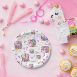 Assiettes En Carton Delicious Donuts Pink purple kids birthday party
