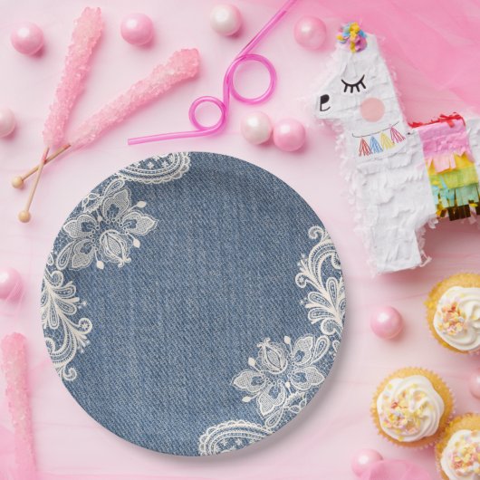 Assiettes En Carton Denim bleu et plaque à papier chic minable de (Fête)