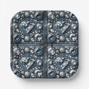 Assiettes En Carton Denim & Diamonds Bling fête d'anniversaire Sweet 1