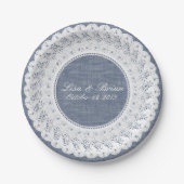 Assiettes En Carton Dénim et dentelle en chambray bleu (Devant)
