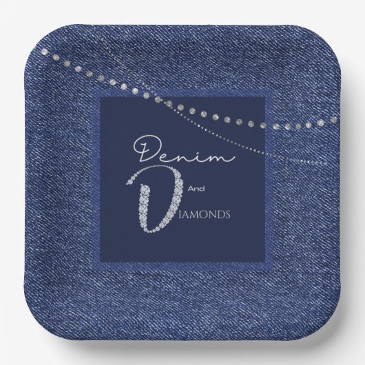 Assiettes En Carton Denim et diamants Plaque de papier (Recto)