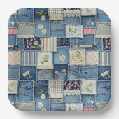 Assiettes En Carton Denim Patchwork (Recto)
