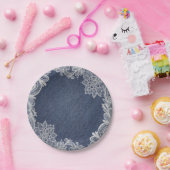 Assiettes En Carton Denim & White dentelle florale Elégant mariage vin (Fête)
