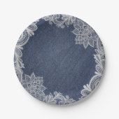Assiettes En Carton Denim & White dentelle florale Elégant mariage vin (Devant)
