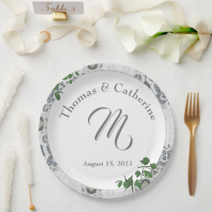 Assiettes En Carton Dentelle blanche et plaque de papier Feuille Rose