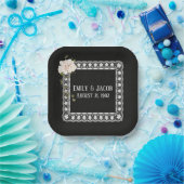 Assiettes En Carton Dentelle carré En Cuir Noir (Fête)