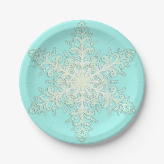 Assiettes En Carton Dentelle crème neige hiver blanc turquoise élégant (Devant)