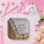 Assiettes En Carton Dentelle de campagne et Mariage rustique en bois d (Fête)