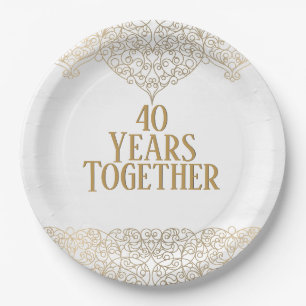 Assiettes En Carton Dentelle d'or du 40e anniversaire sur plaque de pa