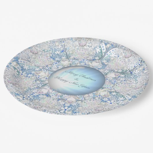 Assiettes En Carton Dentelle en céramique bleu clair & flocon de neige (Angle)