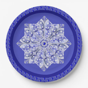 Assiettes En Carton Dentelle en céramique Bleu de Grèce