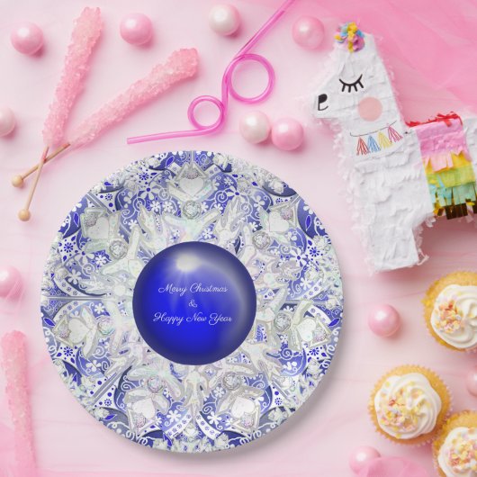 Assiettes En Carton Dentelle en céramique Bleu de Grèce & flocon de ne (Fête)