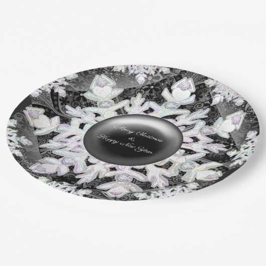 Assiettes En Carton Dentelle en céramique noir & flocon de neige (Angle)