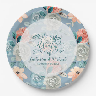 Assiettes En Carton Dentelle florale bleu foncé Calligraphie décorat